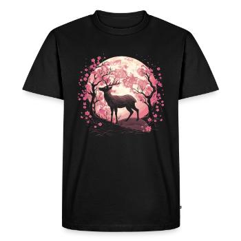 Deer Japan Cherry Blossom Moon - Men's Premium Organic T-Shirt - black - Front - Nico (187cm)