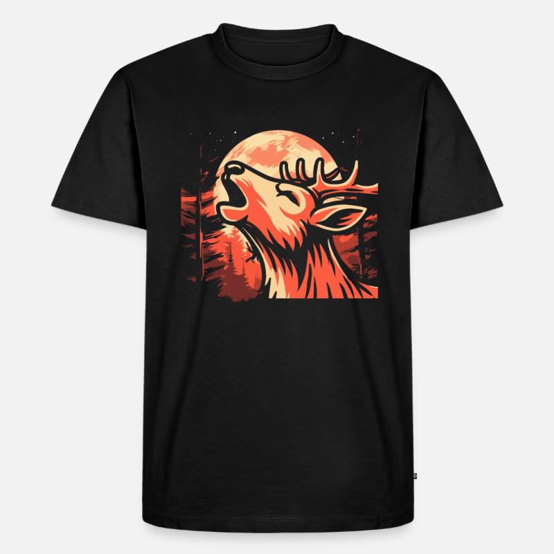 Hirsch Moon Howling - Männer Premium Bio T-Shirt - Schwarz