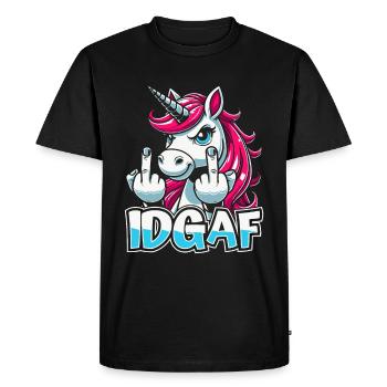 Einhorn Unicorn Idgaf - Men's Premium Organic T-Shirt - black - Front - Nico (187cm)