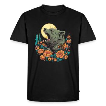 Bear Brown Bear Wild Flowers Floral Moon - Men's Premium Organic T-Shirt - black - Front - Nico (187cm)