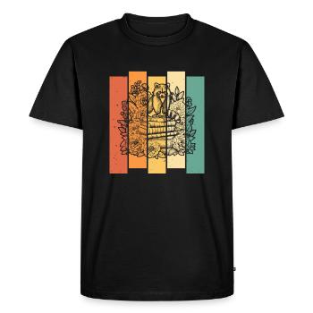 Raccoon Flower Book Reader Floral Cottagecore - Men's Premium Organic T-Shirt - black - Front - Nico (187cm)