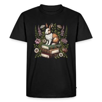Lapin Fleur Livre Lecteur Floral Cottagecore - T-shirt Premium bio Homme - noir - Devant - Nico (187cm)