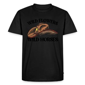 Fleurs sauvages Chevaux sauvages Chapeau de cow-boy Femmes - T-shirt Premium bio Homme - noir - Devant - Nico (187cm)