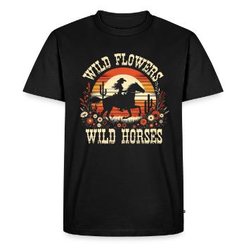 Fleurs sauvages Chevaux sauvages Fleurs sauvages pour femmes - T-shirt Premium bio Homme - noir - Devant - Nico (187cm)