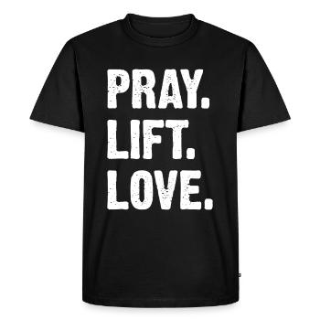 Prier, élever l’amour - T-shirt Premium bio Homme - noir - Devant - Nico (187cm)