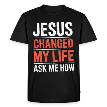 Jesus changed my life! Christian - Men's Premium Organic T-Shirt - black - Front - Nico (187cm)