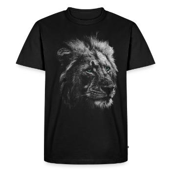 Tête de lion lion aux yeux turquoise - T-shirt Premium bio Homme - noir - Devant - Nico (187cm)