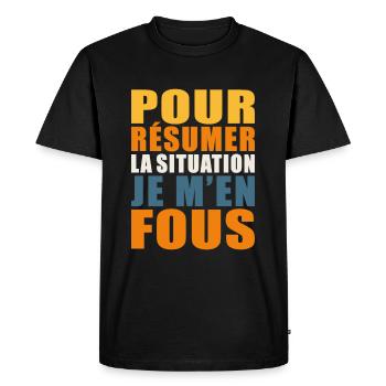 Je m'en fous cadeau humour laxiste cool no stress - T-shirt Premium bio Homme - noir - Devant - Nico (187cm)