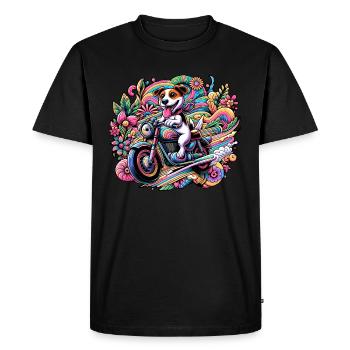 Chiot motard : en tournée au pays des fleurs - T-shirt Premium bio Homme - noir - Devant - Nico (187cm)