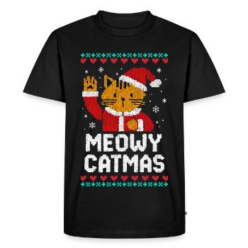 Meowy Catmas - Men's Premium Organic T-Shirt - black - Front - Nico (187cm)
