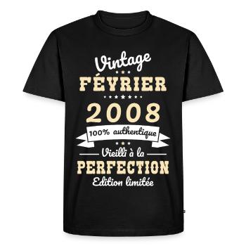 Anniversaire 18 ans - Vintage - Février 2008 - T-shirt Premium bio Homme - noir - Devant - Nico (187cm)