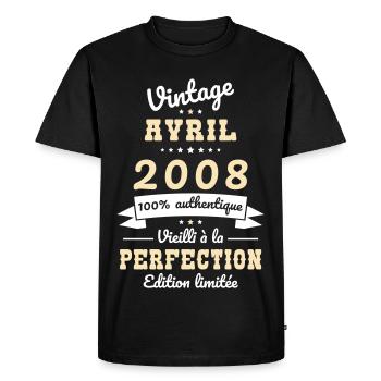 Anniversaire 18 ans - Vintage - Avril 2008 - T-shirt Premium bio Homme - noir - Devant - Nico (187cm)