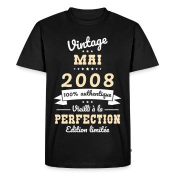 Anniversaire 18 ans - Vintage - Mai 2008 - T-shirt Premium bio Homme - noir - Devant - Nico (187cm)