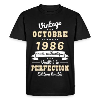 Anniversaire 40 ans - Vintage - Octobre 1986 - T-shirt Premium bio Homme - noir - Devant - Nico (187cm)