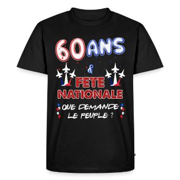 Anniversaire 60 ans Juillet Fête Nationale - T-shirt Premium bio Homme - noir - Devant - Nico (187cm)