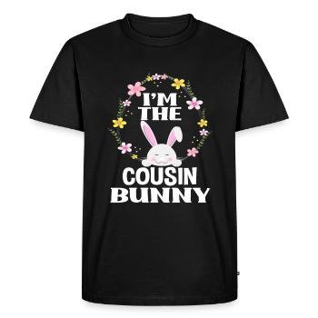 Je suis cousin lapin de Pâques Couronne florale Pâques - T-shirt Premium bio Homme - noir - Devant - Nico (187cm)