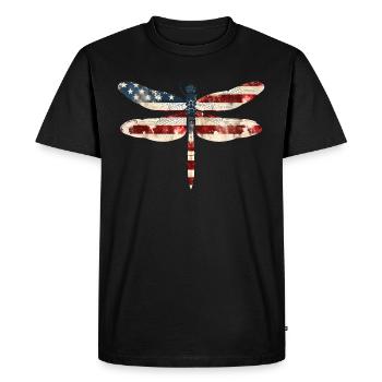 Drapeau américain Libellule patriotique 4 juillet - T-shirt Premium bio Homme - noir - Devant - Nico (187cm)