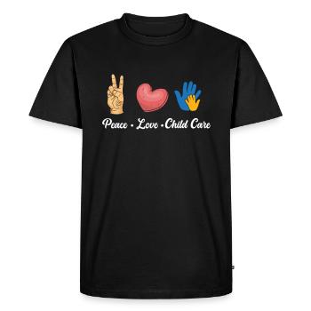 Peace Love Garde d’enfants - T-shirt Premium bio Homme - noir - Devant - Nico (187cm)