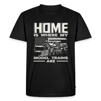 Home is where my model trains are - Men's Premium Organic T-Shirt - black - Front - Nico (187cm)
