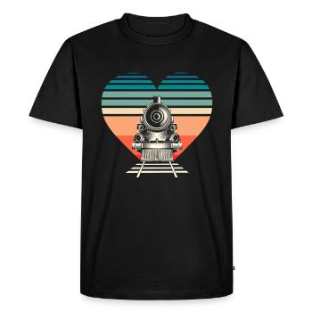 Rétro Locomotive Heart Railroad Fan - T-shirt Premium bio Homme - noir - Devant - Nico (187cm)