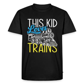 Ce gamin aime les trains, les chemins de fer - T-shirt Premium bio Homme - noir - Devant - Nico (187cm)