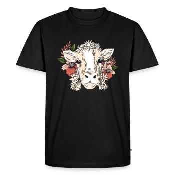 Vache avec couronne florale motif floral - T-shirt Premium bio Homme - noir - Devant - Nico (187cm)