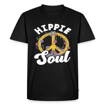 Hippie Soul Paix Symbole Fleurs - T-shirt Premium bio Homme - noir - Devant - Nico (187cm)