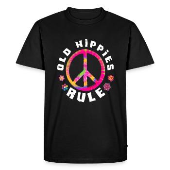 Vieux Hippies Règne Coloré Signe de Paix - T-shirt Premium bio Homme - noir - Devant - Nico (187cm)