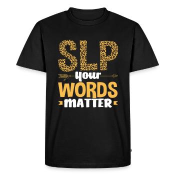 SLP Vos mots comptent Imprimé léopard - T-shirt Premium bio Homme - noir - Devant - Nico (187cm)