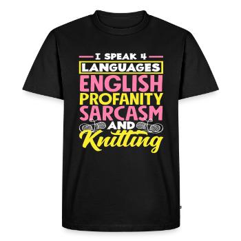 I speak 4 languages and knitting - Men's Premium Organic T-Shirt - black - Front - Nico (187cm)