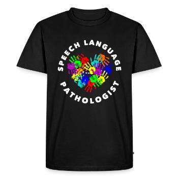 Orthophoniste Empreintes de mains colorées coeur - T-shirt Premium bio Homme - noir - Devant - Nico (187cm)