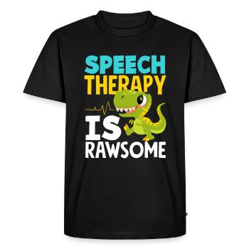 Orthophoniste Saurier : L’orthophonie est Rawsome - T-shirt Premium bio Homme - noir - Devant - Nico (187cm)