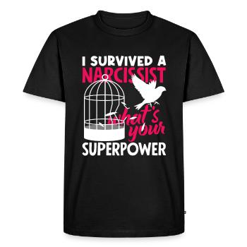 Je vis un divorce de superpuissance narcissique - T-shirt Premium bio Homme - noir - Devant - Nico (187cm)