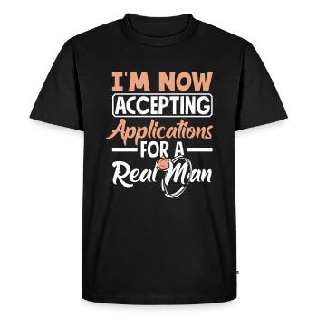 Acceptance of applications Real Man Divorce - Men's Premium Organic T-Shirt - black - Front - Nico (187cm)