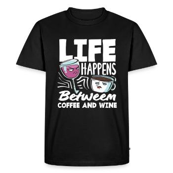 Life Happens Between Coffee and Wine Coffee - Men's Premium Organic T-Shirt - black - Front - Nico (187cm)
