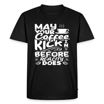 Amateurs de café Votre café donne un coup de pied devant le - T-shirt Premium bio Homme - noir - Devant - Nico (187cm)