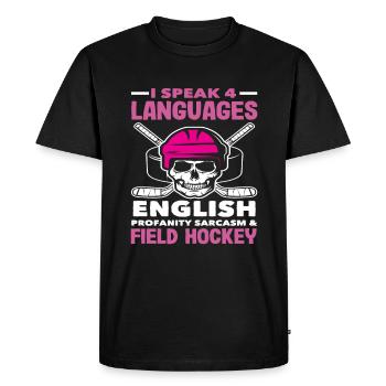 Joueurs de hockey sur gazon en quatre langues - T-shirt Premium bio Homme - noir - Devant - Nico (187cm)
