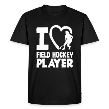 J’adore les joueurs de hockey sur gazon - T-shirt Premium bio Homme - noir - Devant - Nico (187cm)