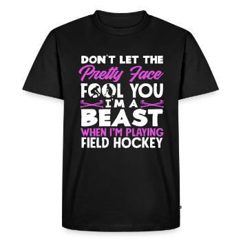 Field hockey players don't let you off your face - Men's Premium Organic T-Shirt - black - Front - Nico (187cm)