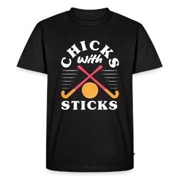 Joueurs de hockey sur gazon poussins avec bâtons - T-shirt Premium bio Homme - noir - Devant - Nico (187cm)