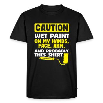 Attention aux peintres Peinture humide partout - T-shirt Premium bio Homme - noir - Devant - Nico (187cm)