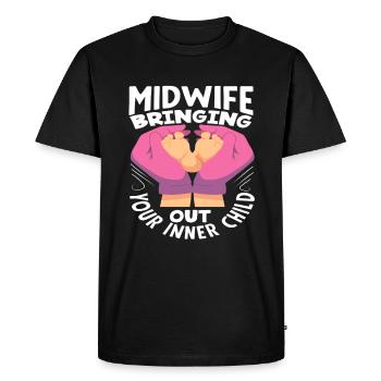 Midwife brings out your inner child - Men's Premium Organic T-Shirt - black - Front - Nico (187cm)