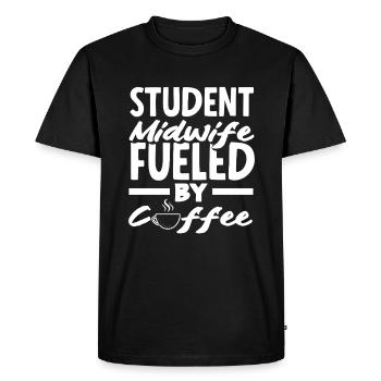 Étudiante sage-femme poussée par le café - T-shirt Premium bio Homme - noir - Devant - Nico (187cm)
