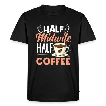 mi-sage-femme, mi-amateur de café - T-shirt Premium bio Homme - noir - Devant - Nico (187cm)