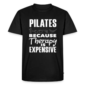 Pilates because therapy is expensive - Men's Premium Organic T-Shirt - black - Front - Nico (187cm)