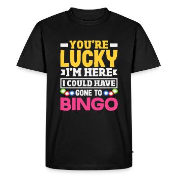 Bingo Player Vous avez de la chance que je sois là - T-shirt Premium bio Homme - noir - Devant - Nico (187cm)