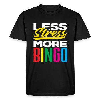 Moins de stress, plus de plaisir au bingo - T-shirt Premium bio Homme - noir - Devant - Nico (187cm)