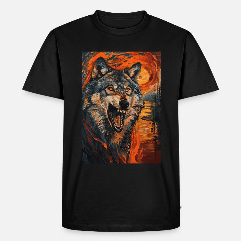 Wolf - Männer Premium Bio T-Shirt - Schwarz