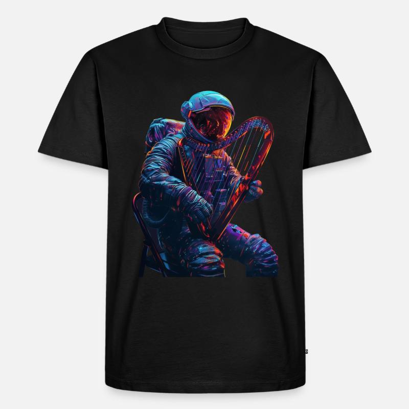 Astronaut Harfe - Männer Premium Bio T-Shirt - Schwarz