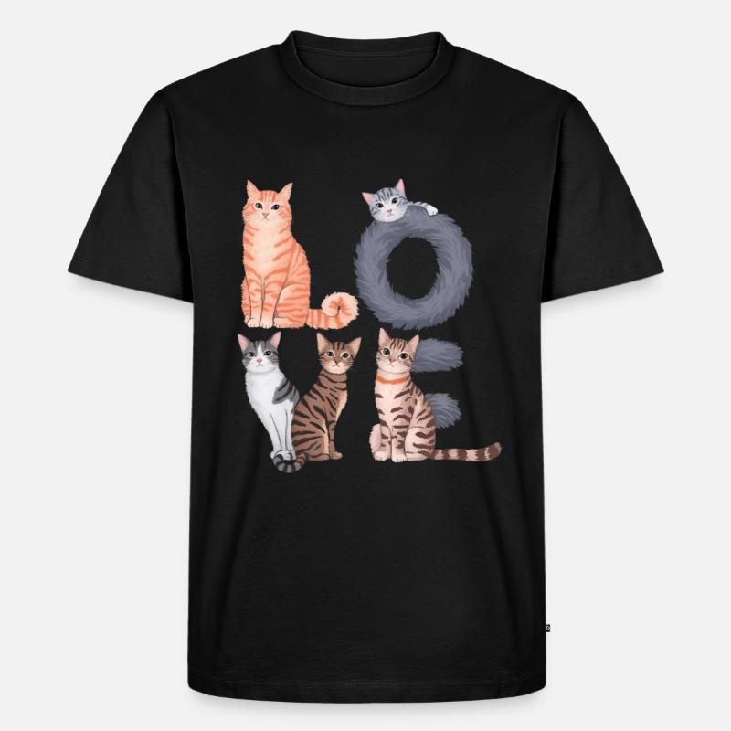 Liebe Katze - Männer Premium Bio T-Shirt - Schwarz